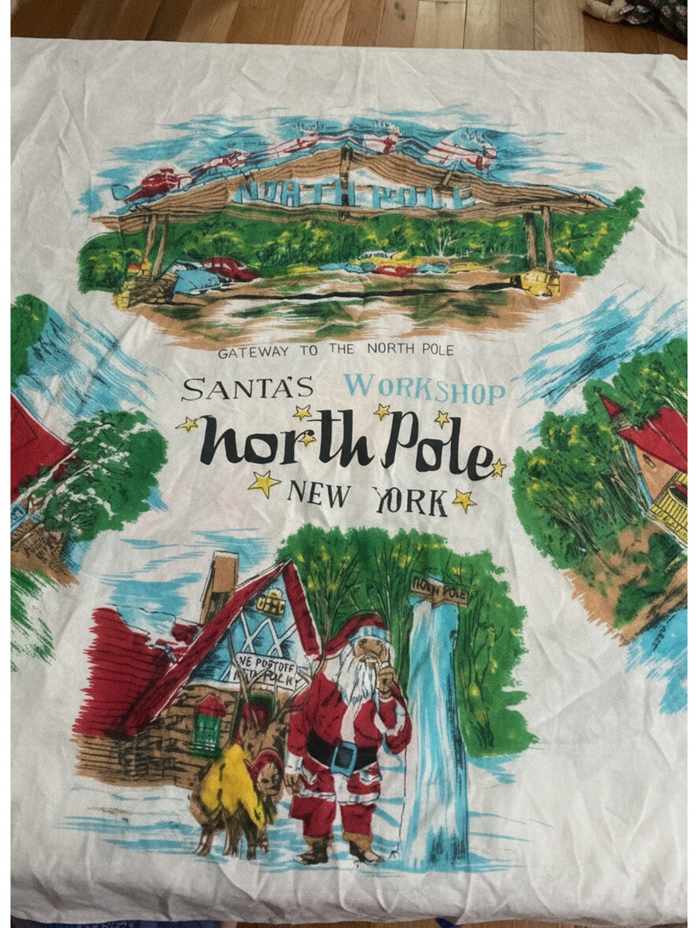 Vintage Santa's North Pole Workshop Silk Scarf with Christmas Illustrations